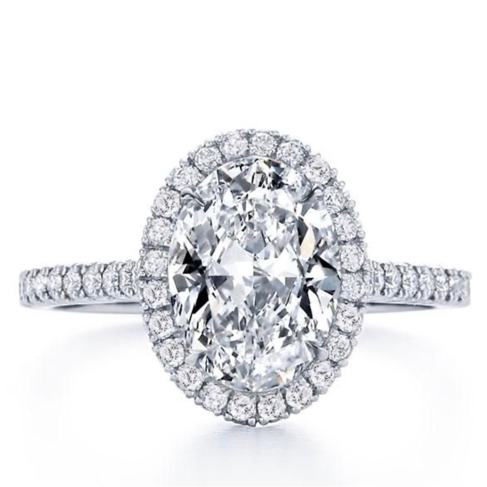 Italo Classic Halo Oval Created White Sapphire Engagement Ring